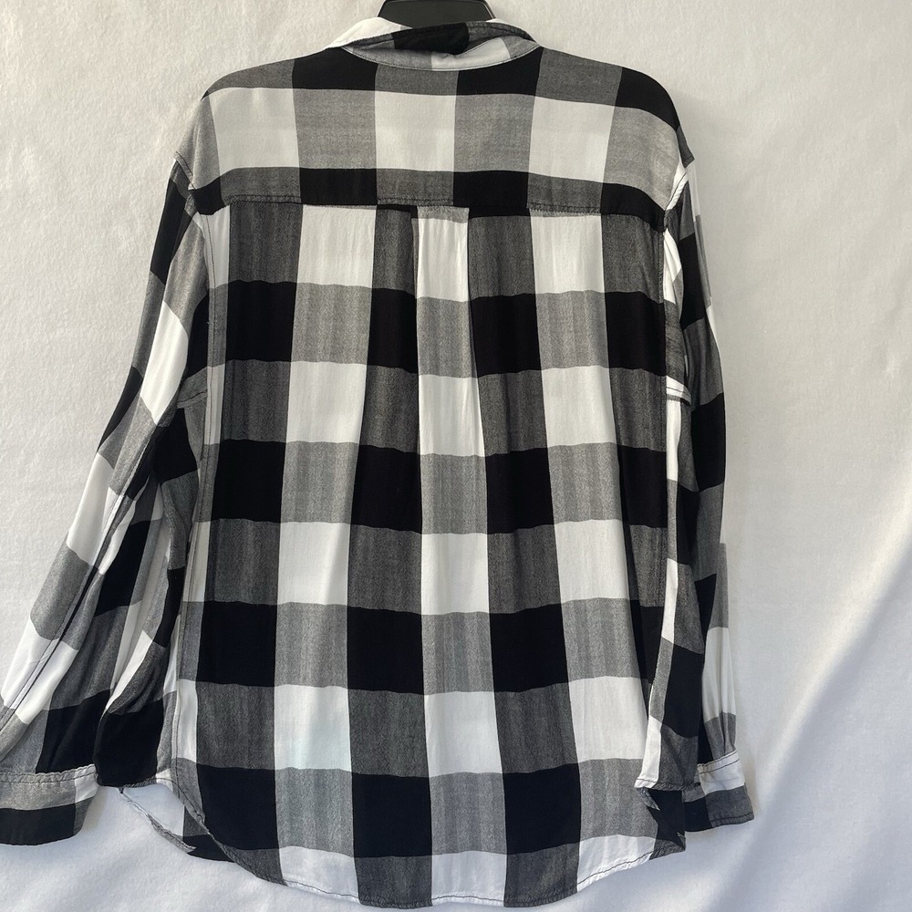 Stylus Plaid Button Down Shirt Womens XL Black White‎ Rayon Buffalo Check - Picture 5 of 8